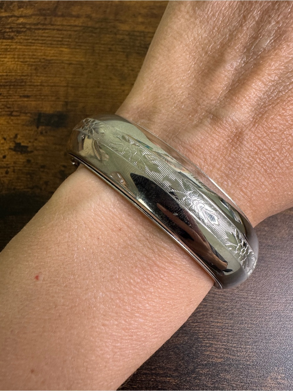 Vintage Silver-Tone Engraved Bangle Bracelet